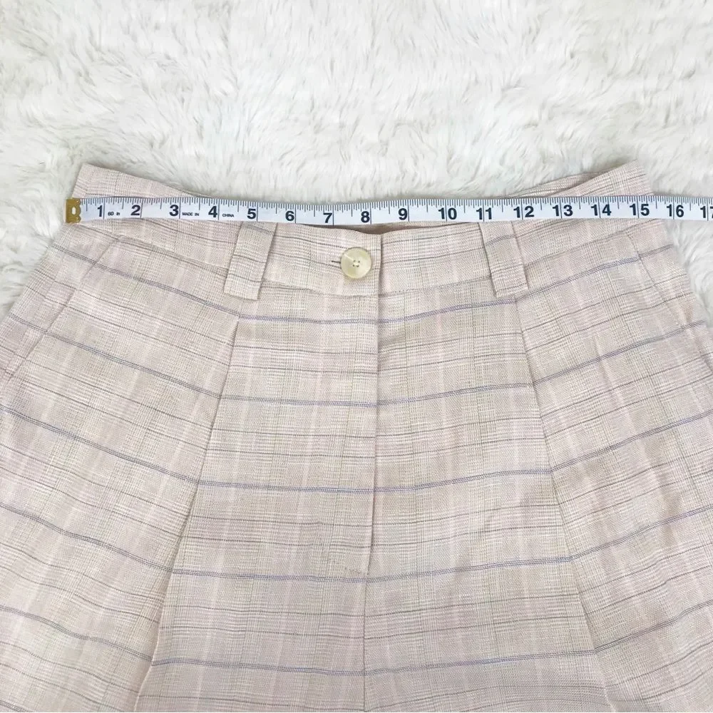 RAILS Ilena‎ Linen Trouser Shorts High Waist Sand Check Cream Plaid Size 12 New
